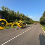 FW Bergheim: Schwerverletzter Motorradfahrer nach Unfall in Bergheim Rettungshubschrauber im Einsatz – Landstraße voll gesperrt